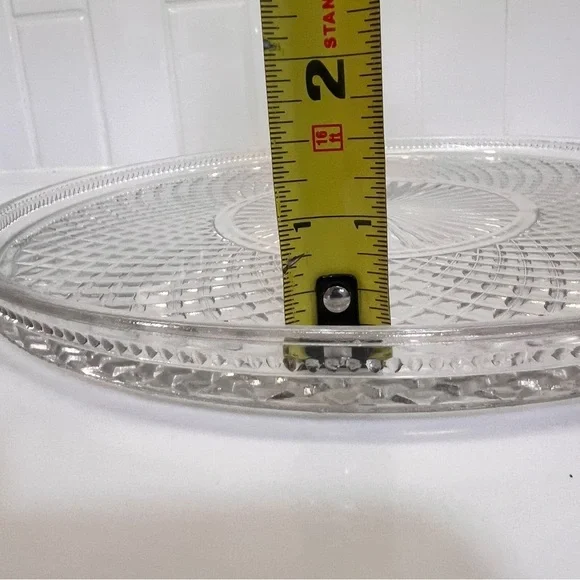 Vintage Pressed Glass Serving Plate Sunburst Diamond Pattern Clear Round 10” - Picture 6 of 6